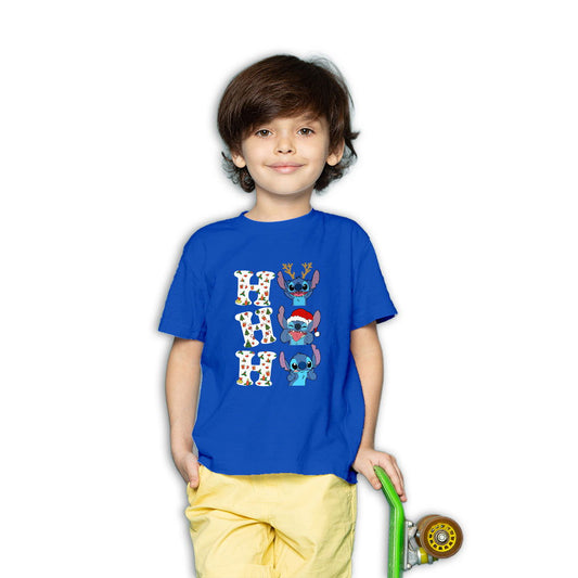 Ho Ho Ho Stitch Christmas Printed Royal Blue T-shirt For Kids / Boy - Right Marc