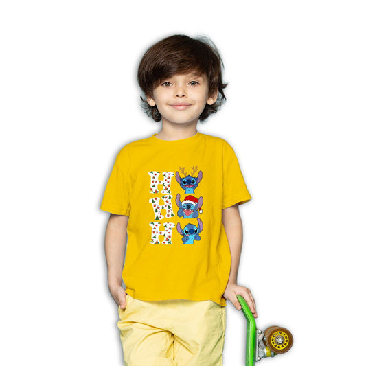 Ho Ho Ho Stitch Christmas Printed Yellow T-shirt For Kids / Boy - Right Marc