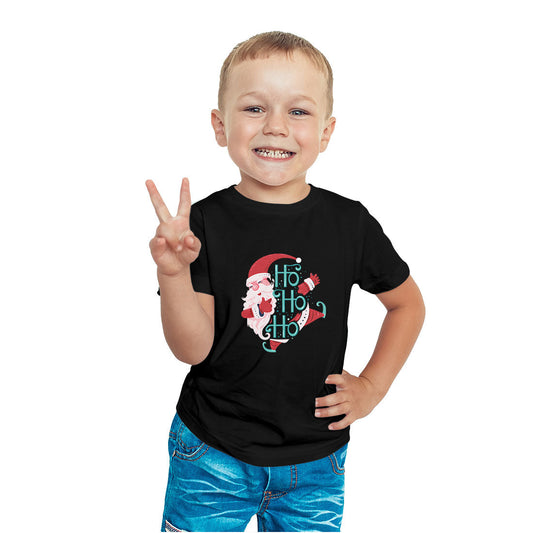 Ho Ho Ho Santa Clause Christmas Printed Black T-shirt For Kids / Boy - Right Marc