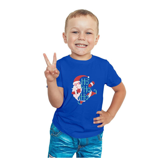 Ho Ho Ho Santa Clause Christmas Printed Royal Blue T-shirt For Kids / Boy - Right Marc