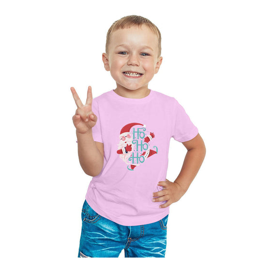 Ho Ho Ho Santa Clause Christmas Printed Soft Pink T-shirt For Kids / Boy - Right Marc