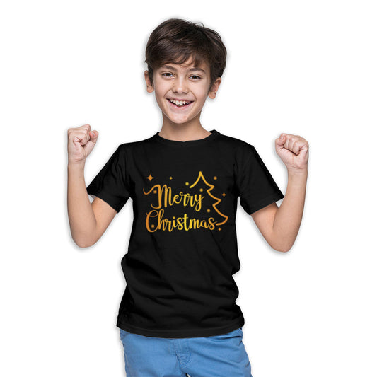 Merry Christmas Printed Black T-shirt For Kids / Boy - Right Marc