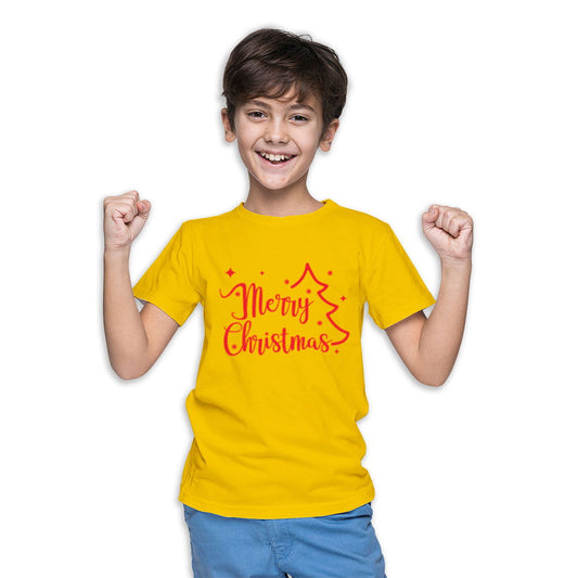 Merry Christmas Printed Yellow T-shirt For Kids / Boy - Right Marc