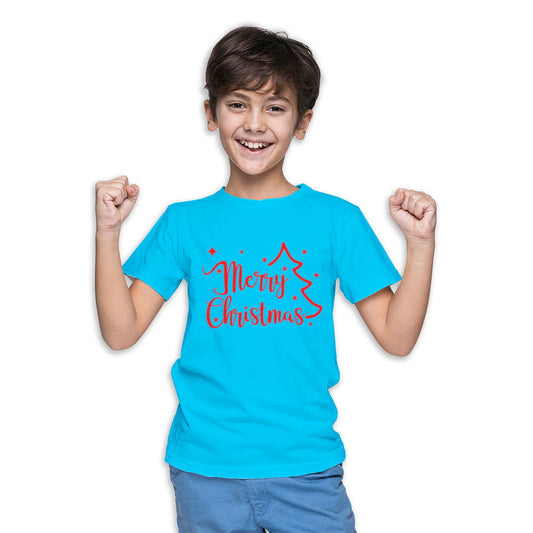 Merry Christmas Printed Sky Blue T-shirt For Kids / Boy - Right Marc