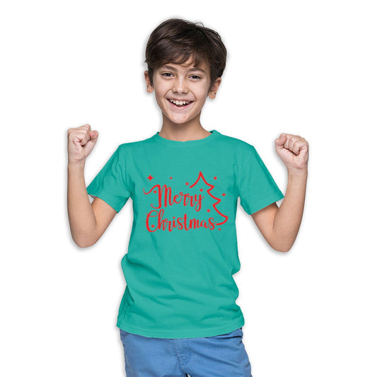 Merry Christmas Printed Teal T-shirt For Kids / Boy - Right Marc