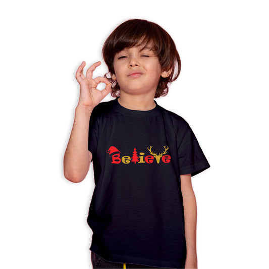 Believe Christmas Printed Black T-shirt For Kids / Boy - Right Marc