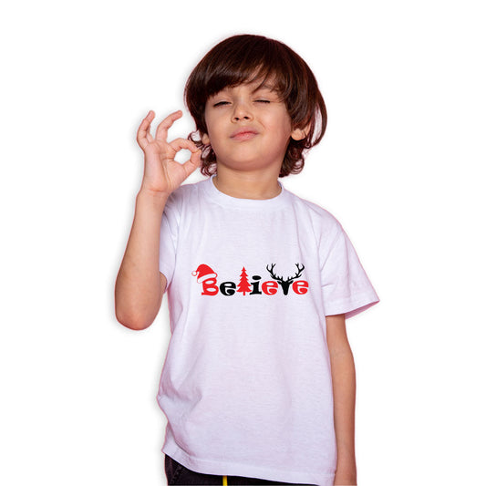 Believe Christmas Printed White T-shirt For Kids / Boy - Right Marc