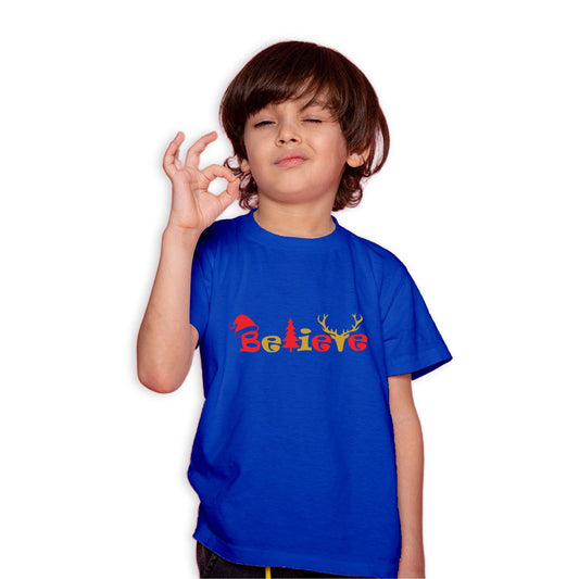 Believe Christmas Printed Royal Blue T-shirt For Kids / Boy - Right Marc