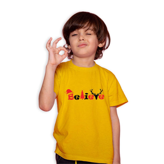 Believe Christmas Printed Yellow T-shirt For Kids / Boy - Right Marc