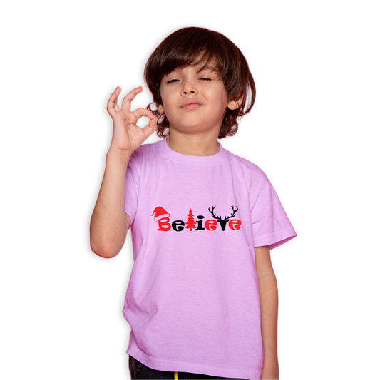 Believe Christmas Printed Soft Pink T-shirt For Kids / Boy - Right Marc