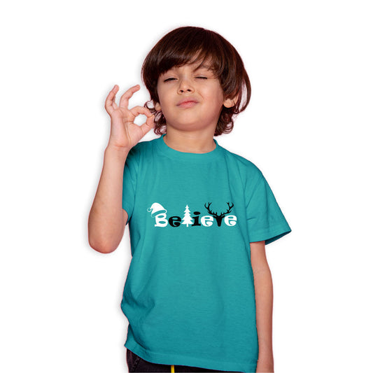 Believe Christmas Printed Teal T-shirt For Kids / Boy - Right Marc