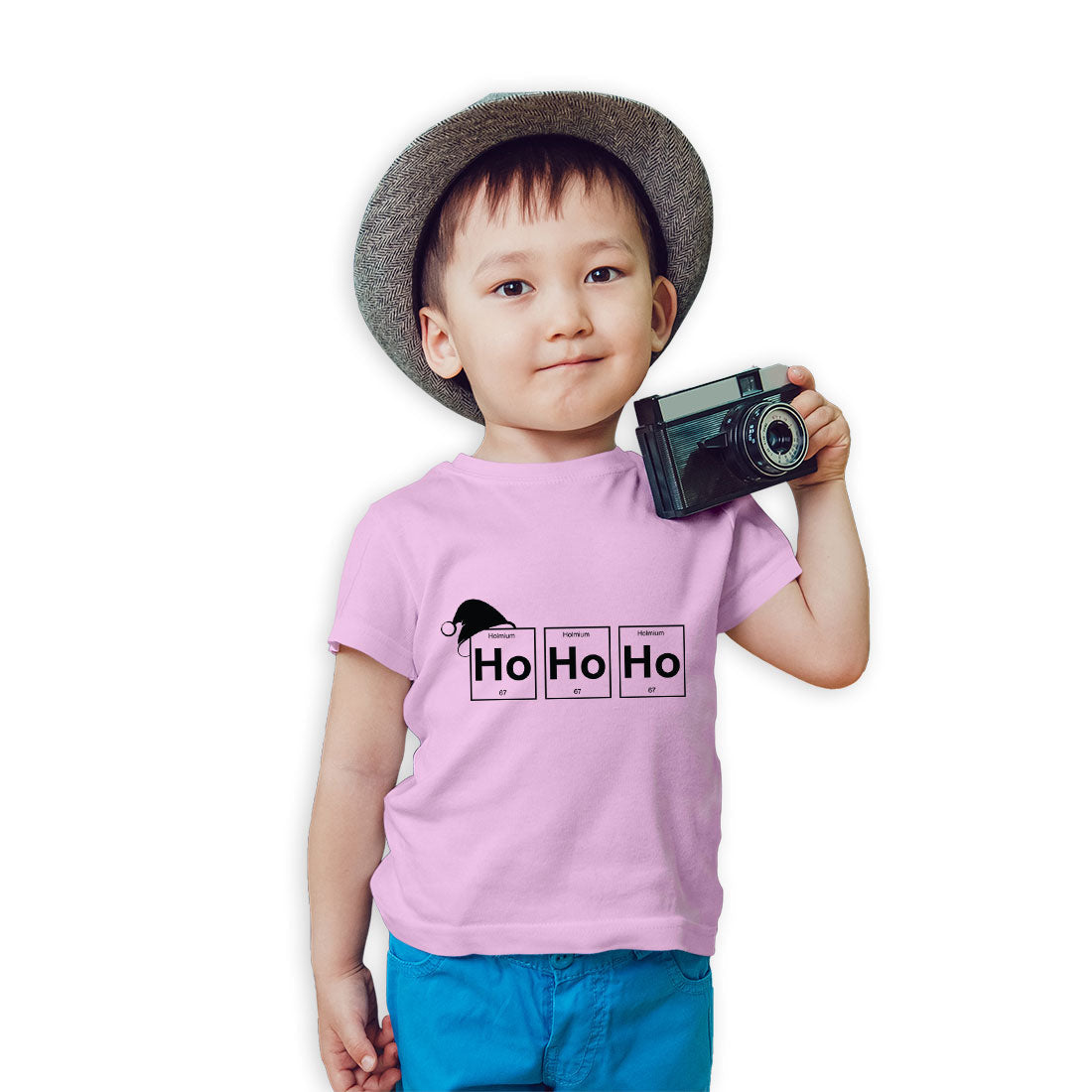 Ho Ho Ho Christmas Printed Soft Pink T-shirt For Kids / Boy - Right Marc