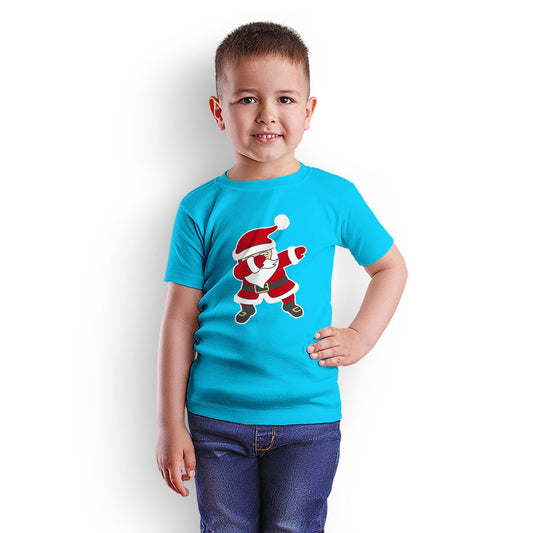 Santa Clause Christmas Printed Sky Blue T-shirt For Kids / Boy - Right Marc