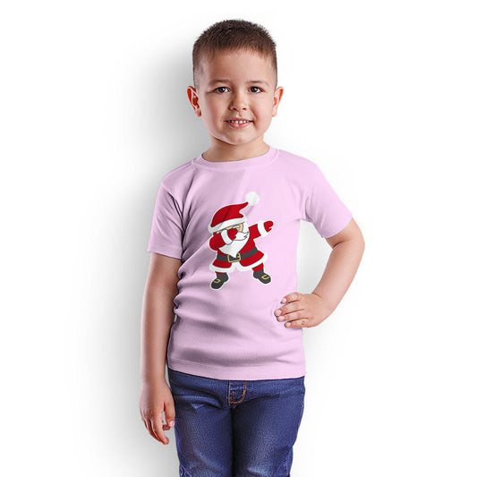 Santa Clause Christmas Printed Soft Pink T-shirt For Kids / Boy - Right Marc