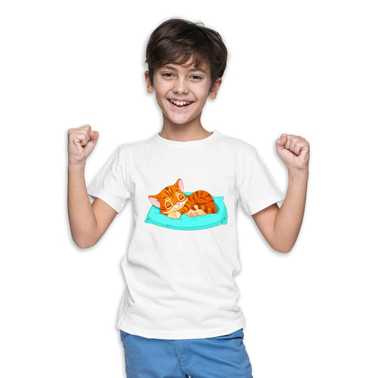 Kitty Printed White T-shirt For Kids / Boy - Right Marc