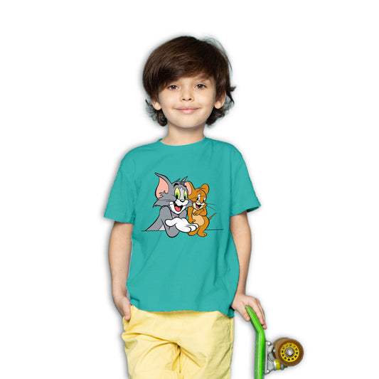 Tom And Jerry Printed Teal T-shirt For Kids / Boy - Right Marc