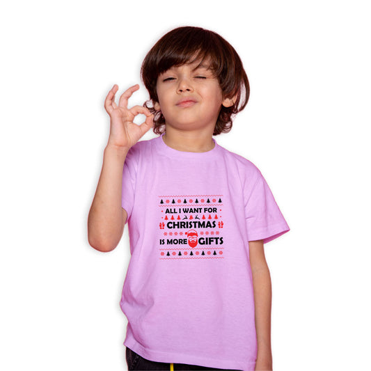 All I Want For Christmas is More Gifts Printed Soft Pink T-shirt For Kids / Boy - Right Marc