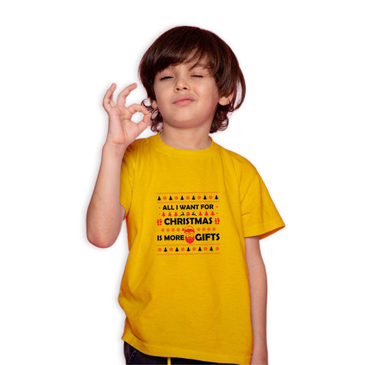 All I Want For Christmas is More Gifts Printed Yellow T-shirt For Kids / Boy - Right Marc