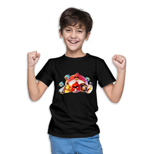 Angry Bird Printed Black T-shirt For Kids / Boy - Right Marc