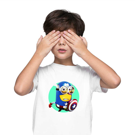 Minion Captain America Printed White T-shirt For Kids / Boy - Right Marc