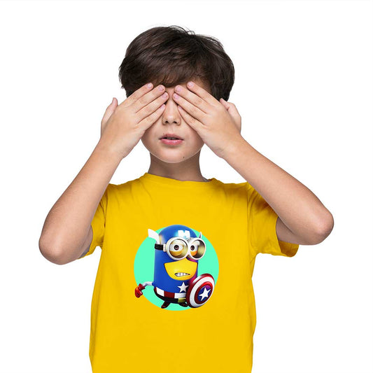 Minion Captain America Printed Yellow T-shirt For Kids / Boy - Right Marc