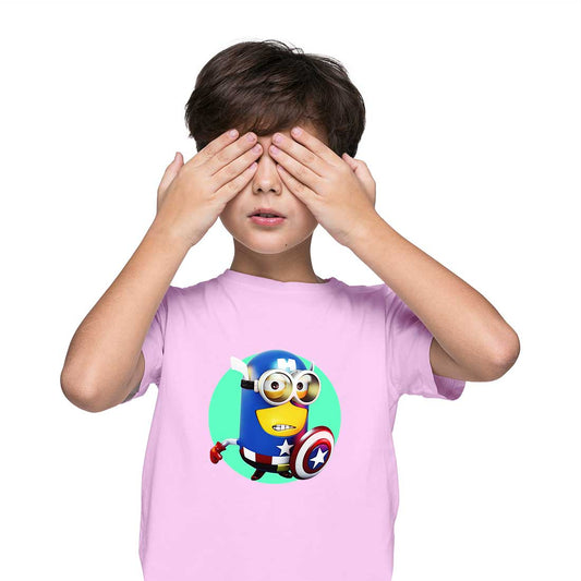 Minion Captain America Printed Soft Pink T-shirt For Kids / Boy - Right Marc