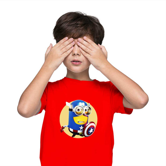 Minion Captain America Printed Red T-shirt For Kids / Boy - Right Marc