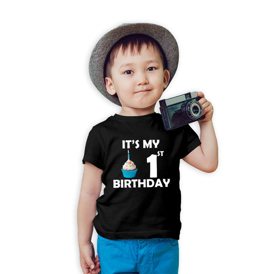 First Birthday Printed Black T-shirt For Kids / Boy - Right Marc