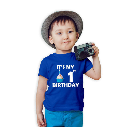 First Birthday Printed Royal Blue T-shirt For Kids / Boy - Right Marc