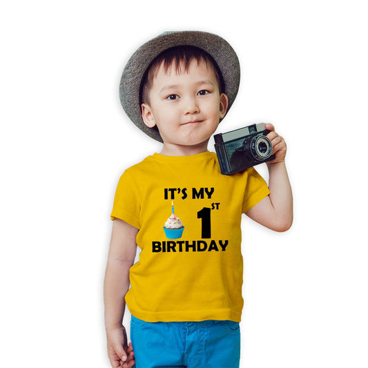 First Birthday Printed Yellow T-shirt For Kids / Boy - Right Marc