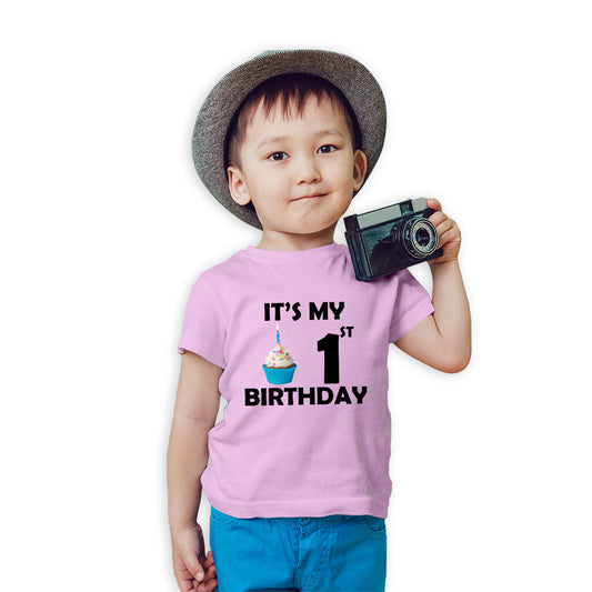 First Birthday Printed Soft Pink T-shirt For Kids / Boy - Right Marc