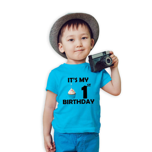 First BirthdayPrinted Sky Blue T-shirt For Kids / Boy - Right Marc