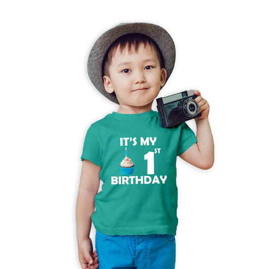 First Birthday Printed Teal T-shirt For Kids / Boy - Right Marc