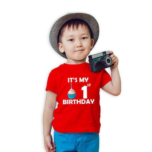 First Birthday Printed Red T-shirt For Kids / Boy - Right Marc