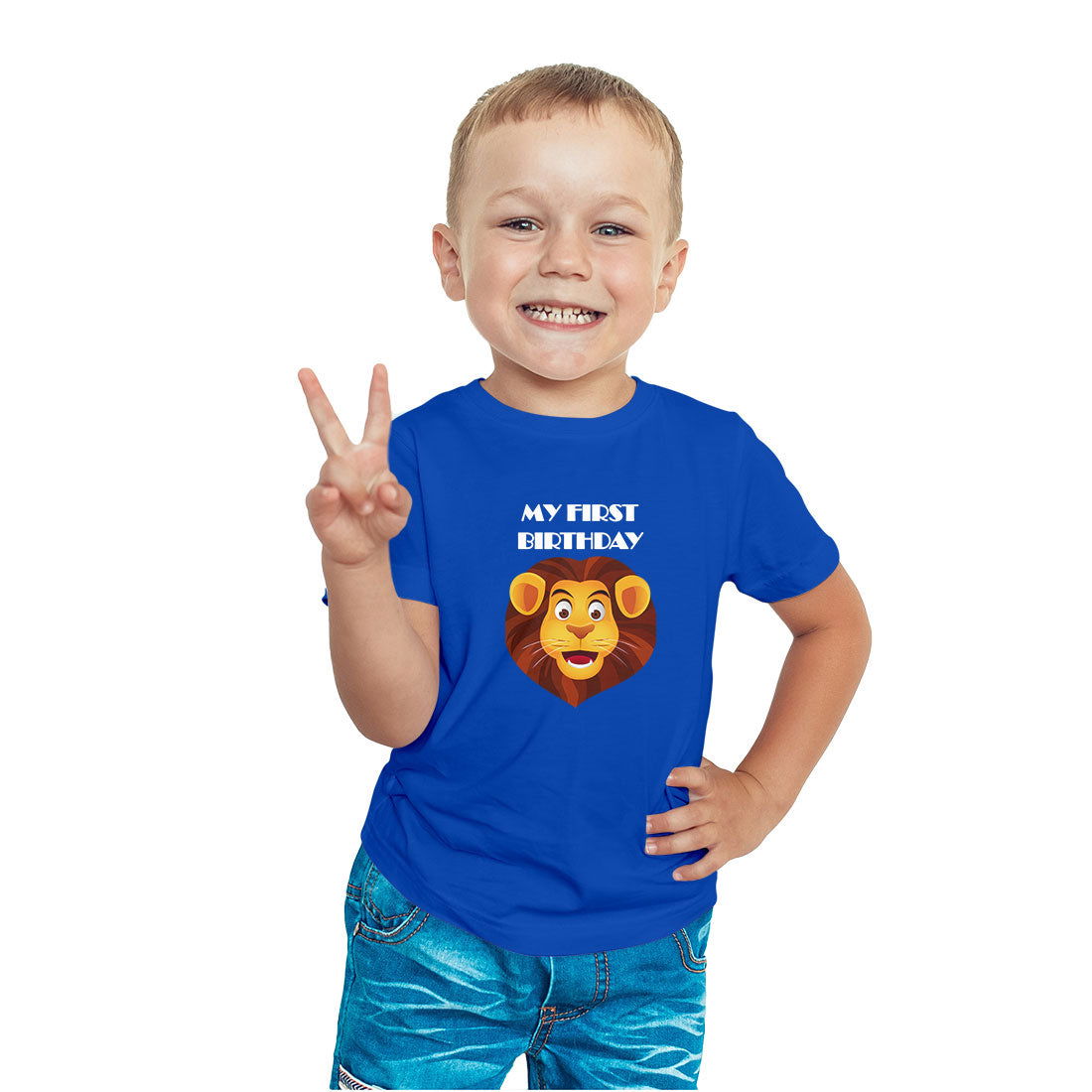 First Birthday Printed Royal Blue T-shirt For Kids / Boy - Right Marc