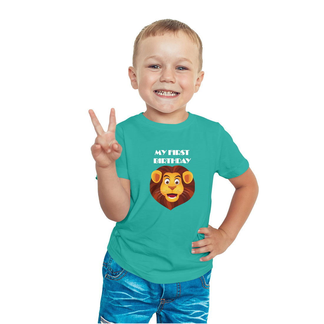 First Birthday Printed Teal T-shirt For Kids / Boy - Right Marc