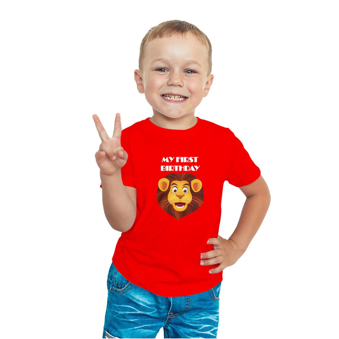 First Birthday Printed Red T-shirt For Kids / Boy - Right Marc