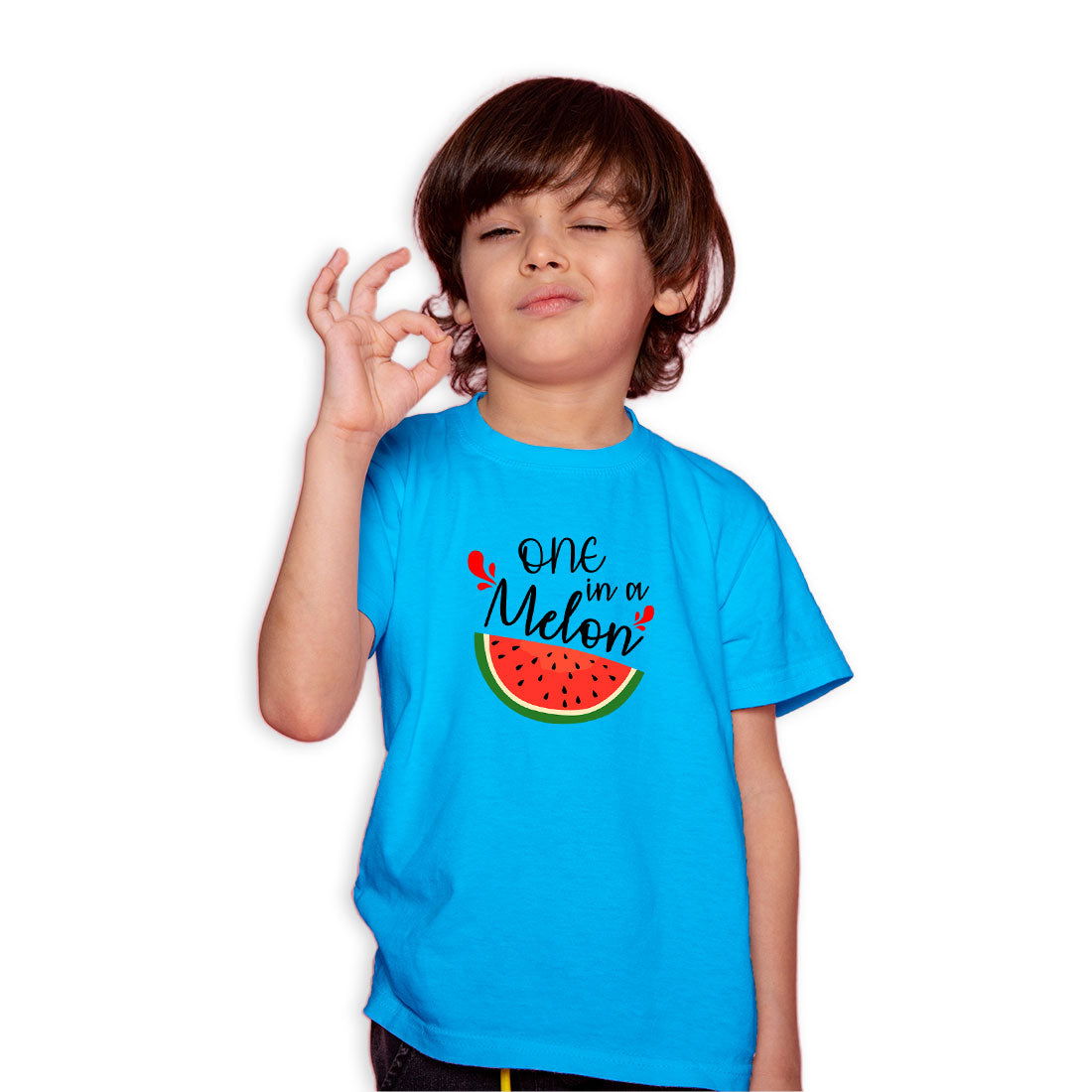 One In A Melon Printed Sky Blue T-shirt For Kids / Boy - Right Marc