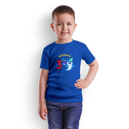 Third Birthday Printed Royal Blue T-shirt For Kids / Boy - Right Marc