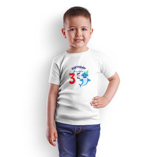 Third Birthday Printed White T-shirt For Kids / Boy - Right Marc