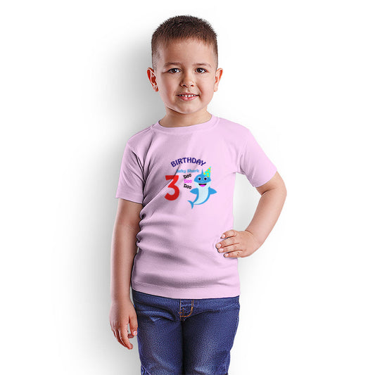 Third Birthday Printed Soft Pink T-shirt For Kids / Boy - Right Marc