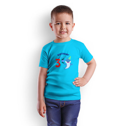 Third Birthday Printed Sky Blue T-shirt For Kids / Boy - Right Marc