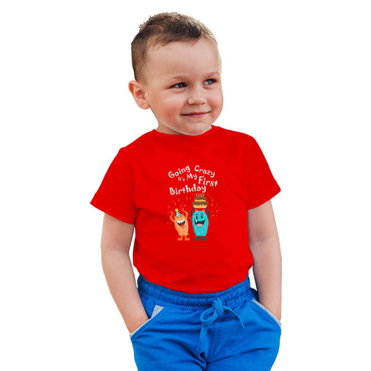 First Birthday Printed Red T-shirt For Kids / Boy - Right Marc