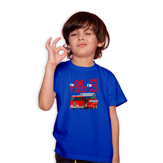 I Am On Fire I Am Three Printed Royal Blue T-shirt For Kids / Boy - Right Marc