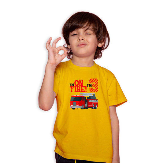 I Am On Fire I Am Three Printed Yellow T-shirt For Kids / Boy - Right Marc