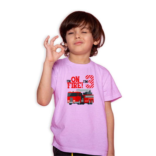 I Am On Fire I Am Three Printed Soft Pink T-shirt For Kids / Boy - Right Marc