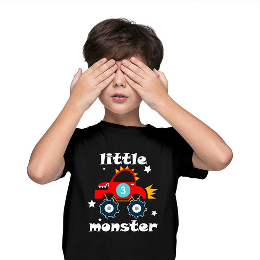 Little Monster Printed Black T-shirt For Kids / Boy - Right Marc