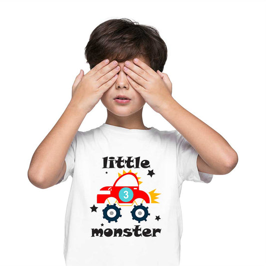 Little Monster Printed White T-shirt For Kids / Boy - Right Marc