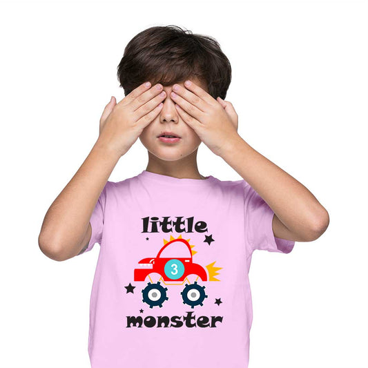 Little Monster Printed Soft Pink T-shirt For Kids / Boy - Right Marc