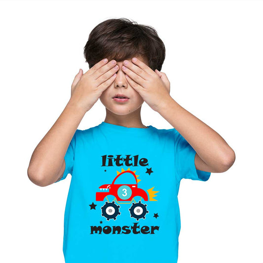 Little Monster Printed Sky Blue T-shirt For Kids / Boy - Right Marc